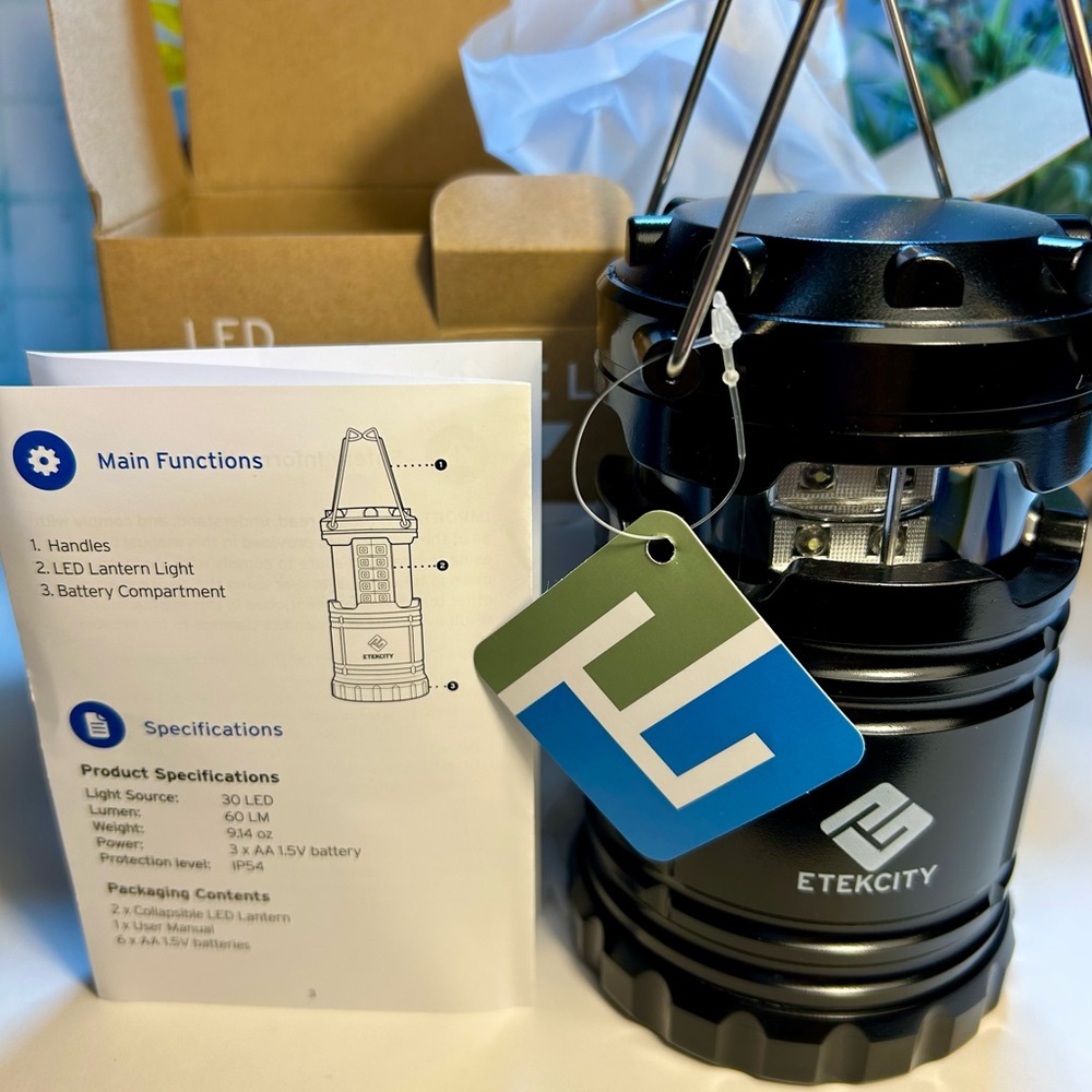 NWT Etekcity Black LED Collapsible Lanterns (2), Model CL10